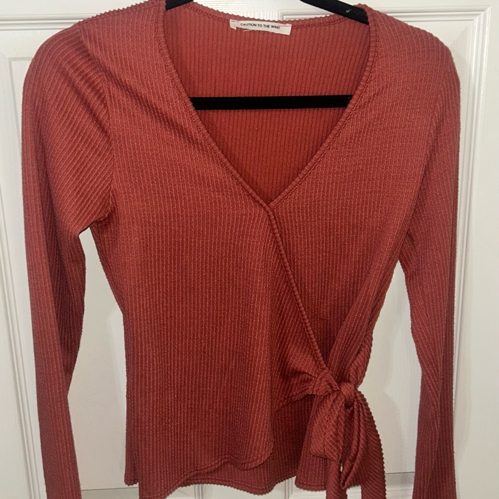 Caution To The Wind Rust V-Neck Wrap Blouse